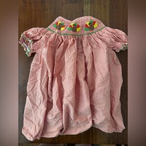 Pink Gingham Embroidered Smocked Dress